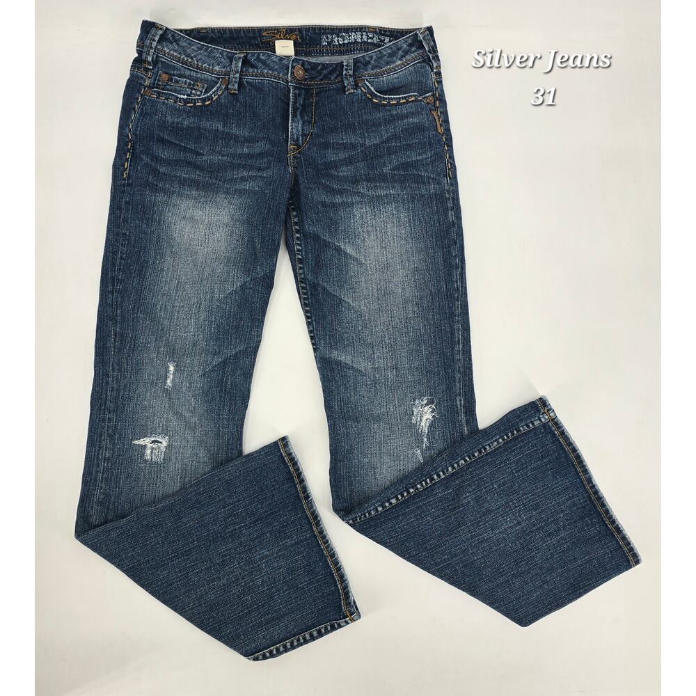 Silver Jeans Pioneer Bootcut Distressed Jeans Women’s 31 Medium Wash Y2K
